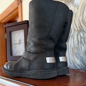UGG Black Leather Mid-Calf Boots